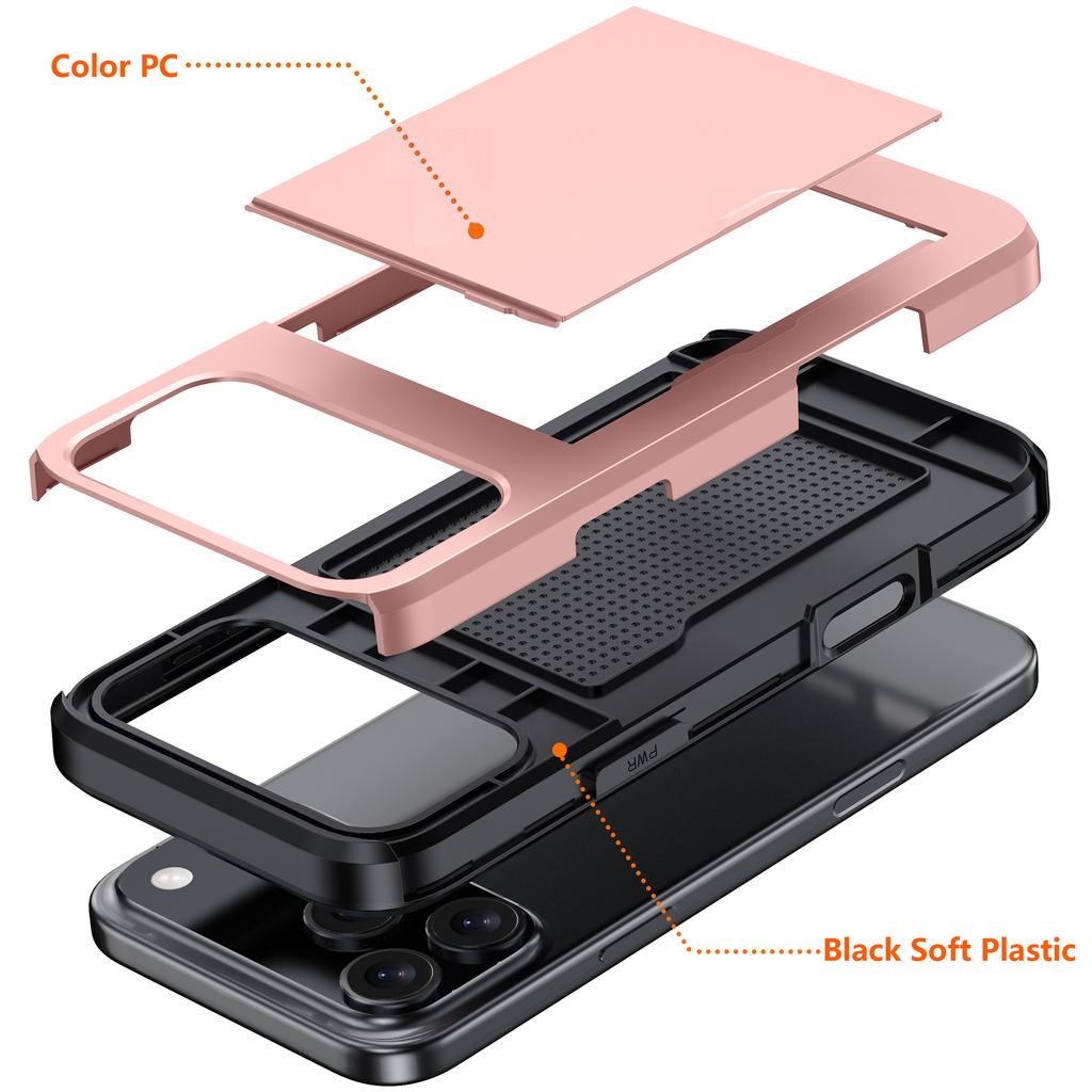 For iPhone 17 Pro Max Case with Card Holder TPU+PC Phone Back Cover