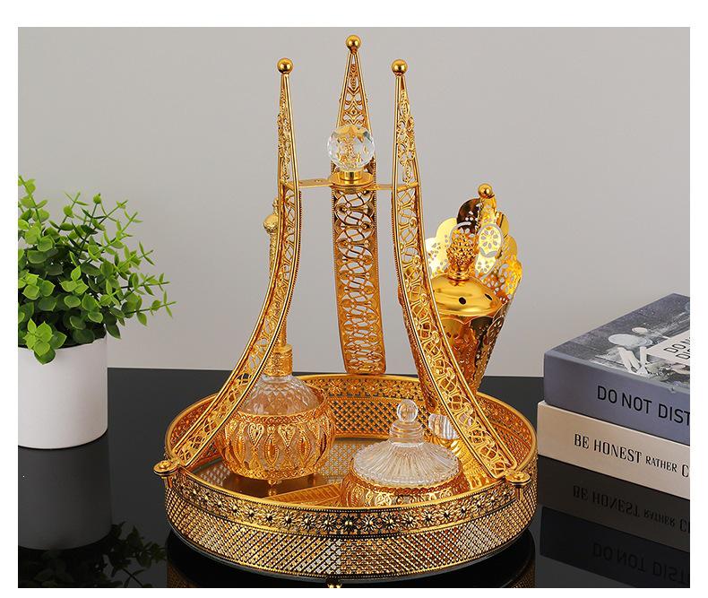 Middle East Golden Basket Incense Burner Set: 5-Piece Arabic & Southeast Asian Wedding Home Decoration