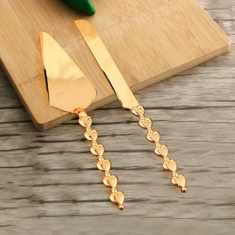 Rose Flower Cake Knife & Spatula Set - Exquisite Metal Alloy Wedding & Tableware Display.