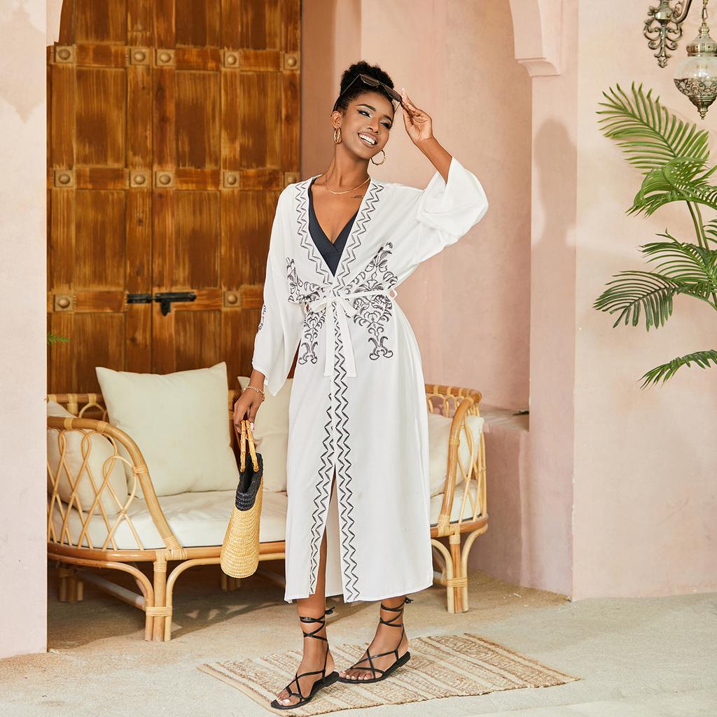 Damenmode Frühling Herbst Langarm V-Ausschnitt Hohe Taille Freizeitkleider