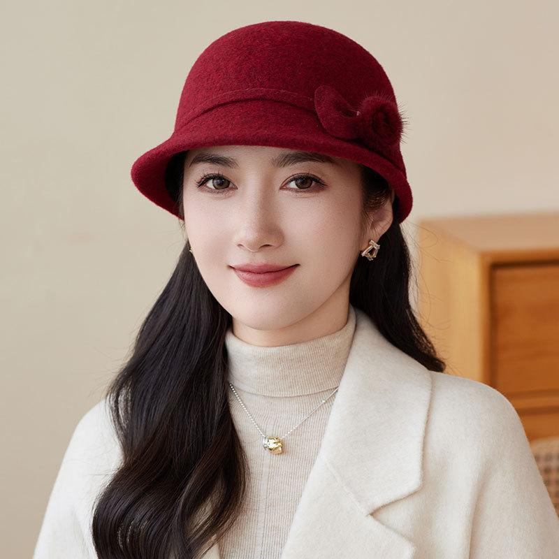 Autumn and Winter Basin Hat Retro Hepburn Style Bow Bucket Hat Ladies Elegant Woolen Fashion Basin Hat