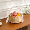 Elegant Pearl Handle Woven Flower Basket for Weddings and Events