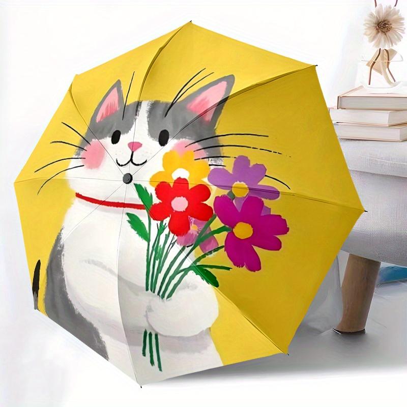 1pc Cat Flower Bouquet Automatic Open/Close Umbrella, Portable Folding umbrella for Everyday Use yy250826072