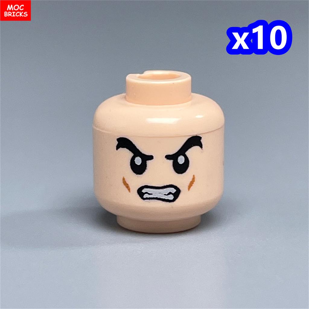 10pcs MOC Bricks Printed Head Beard Men Woman Face Cool Expression Building Blocks Model Kids Toys Gifts