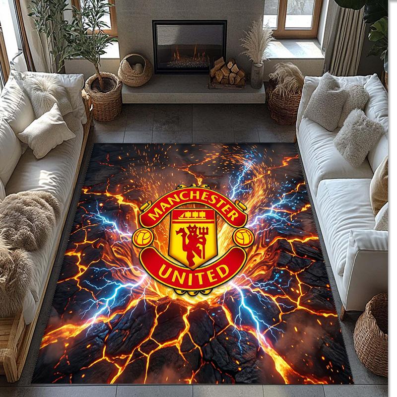 Tappeto in Flanella Stampato Manchester United Antiscivolo Morbido Poliestere Tappeto per Pavimento Tappetino Decorativo per Interni per Camera da Letto Soggiorno Divano