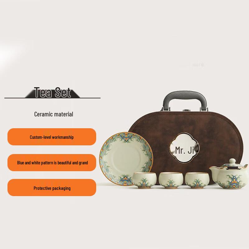 Mr. Ji Beige Ru Kiln Tea Set with Sea Water River Cliff Design