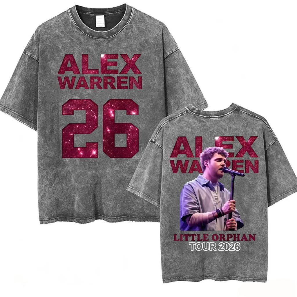 Alex Warren Moon Kunstwerk Musiktour 2026 Vintage Washed T-Shirt Herren Damen Mode Punk Hip Hop T-Shirts Sommer Oberteile Lockeres T-Shirt