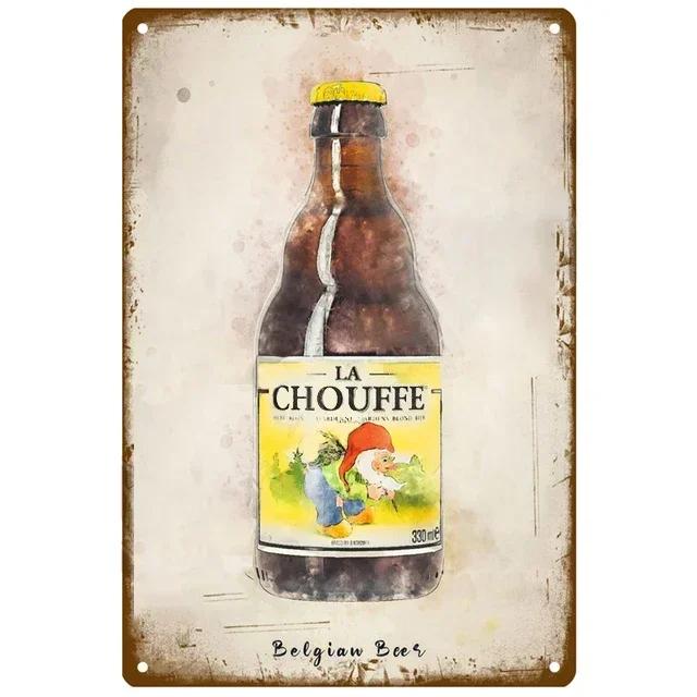 Mfoever Tin Sign Vintage Hertog Jan La Chouffe Beer Themed Metal Tin Sign Retro Belgian Brewery Wall Art Decor for Bar Pub Man Cave Rustic Iron P