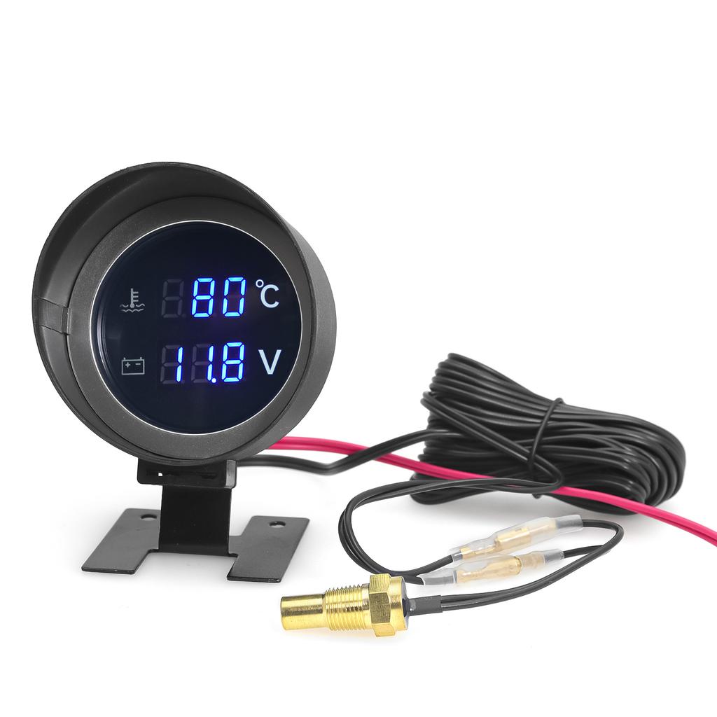 2 In 1 Round LED Digital Water Temp Gauge Voltmeter Volt Voltage Meter Temperatura Moto For 12V24V Car Truck Temperature Sensor