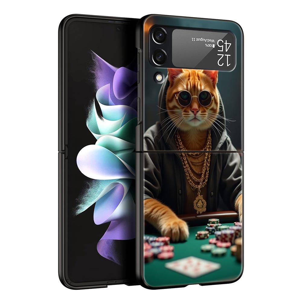 Hard PC Phone Case For Samsung Galaxy Z Flip 7 6 5 4 Black Cover For Galaxy Z Flip 3 Foldable Shockproof Money Cat Fundas Capas