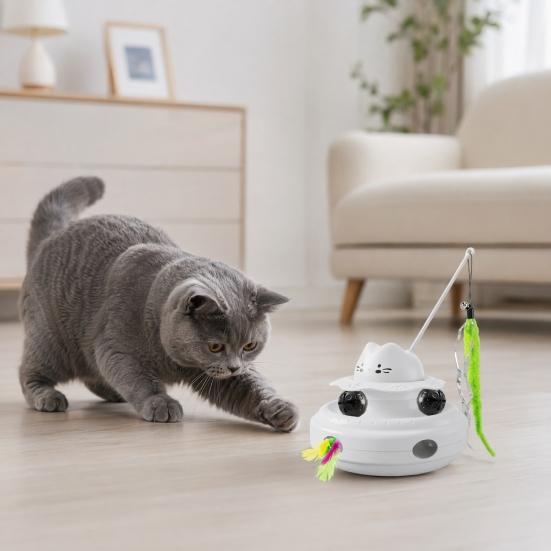 Electric Cat Interactive Toy with Feather & Track Ball, 4-in-1 Automatic Smart Cat Teaser Toy, Indoor Cats Boredom Enrichment Toy