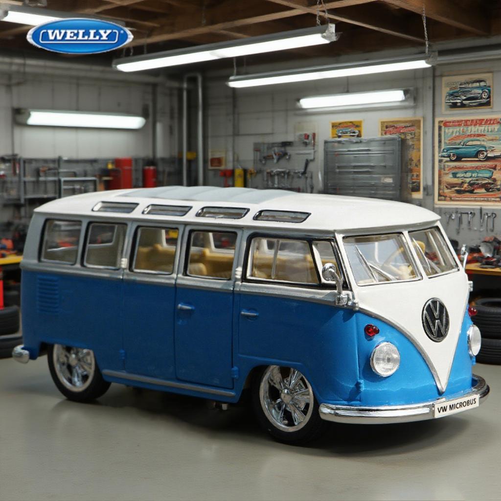 Welly 1/24 Volkswagen VW T1 BUS Alloy Car Diecasts & Toy Vehicles Car Model Miniature Scale Model Car Toy for Children