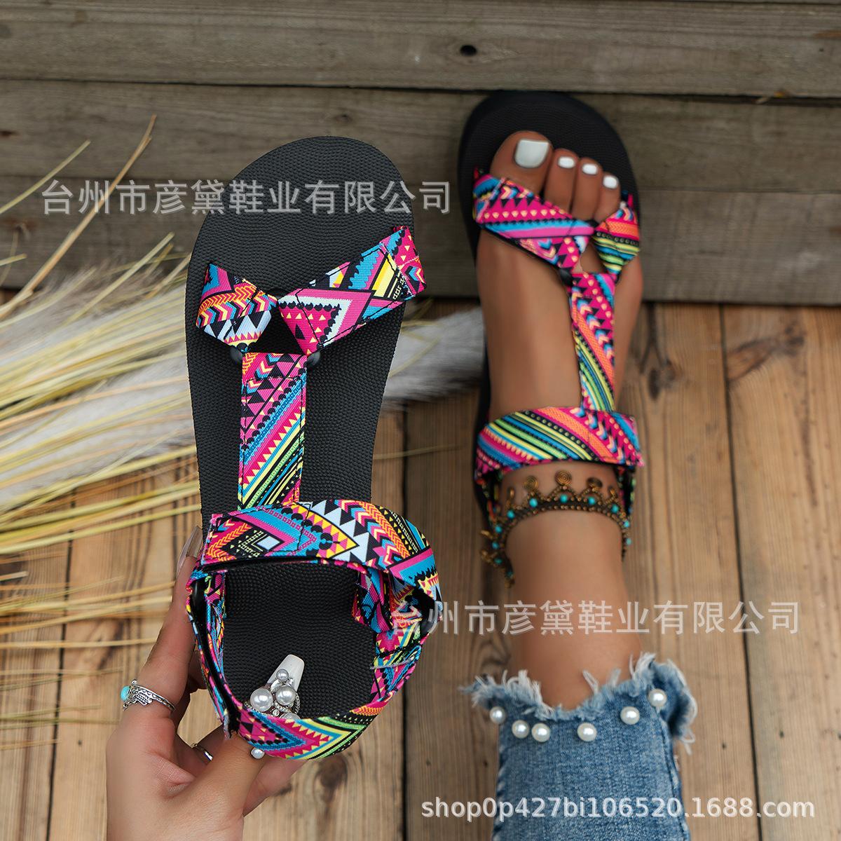 

2025 летняя новая пляжная обувь на липучке с бантом большого размера женская обувь на плоской подошве сандалии женские 35