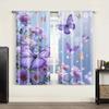 2pc,  Window Curtains butterfly pattern Versatile Polyester,Without Electricity Versatile Use for College dormitory decoration