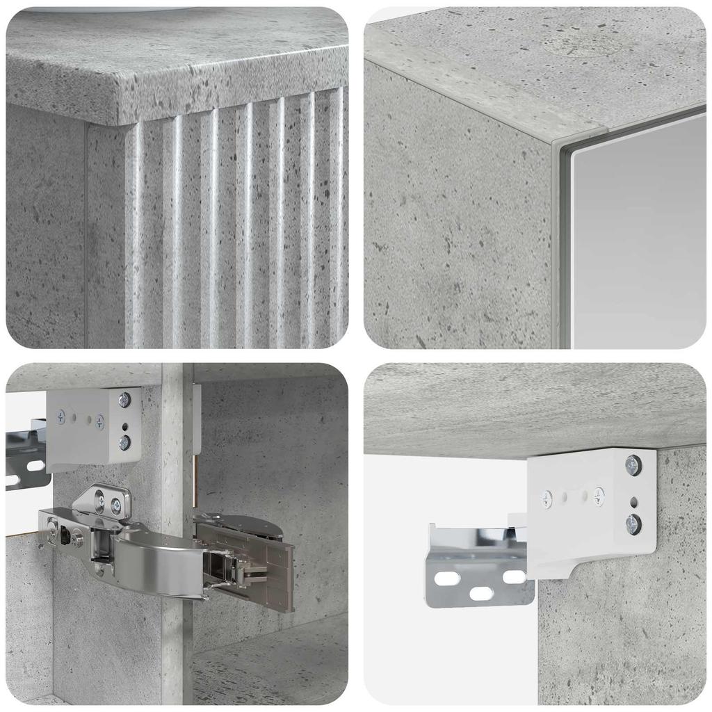 5-teiliges Badezimmermöbelset Betongrau Holzwerkstoff und Glas