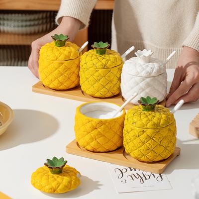 Ensemble de pots d'assaisonnement en céramique, boîte d'assaisonnement combinée, pot à épices de cuisine, pot à sucre, pot de rangement d'ananas de bureau de restaurant, ornement
