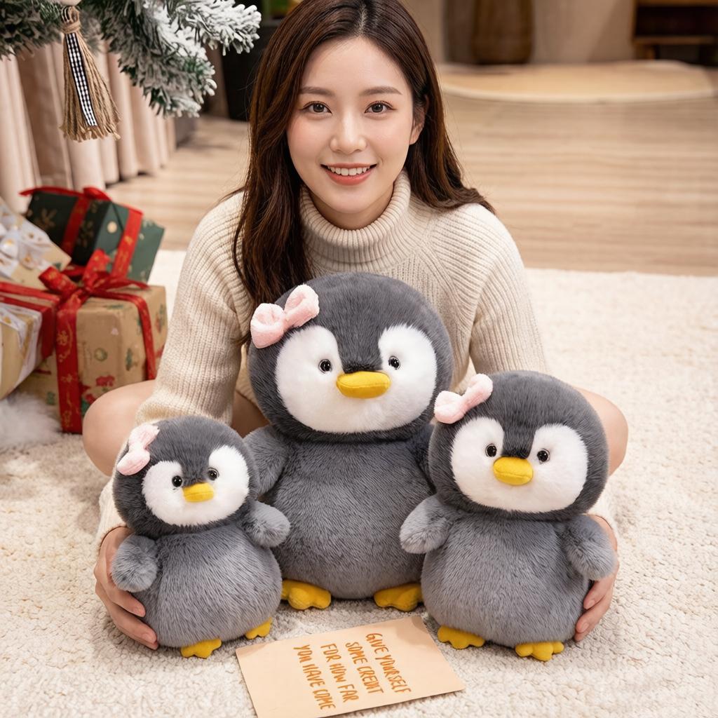 25 30cm Fliege Weibliches Pinguin Plüschtier Stofftier Stehend Grau Cartoon Tierpuppe Beruhigendes Geburtstagsgeschenk
