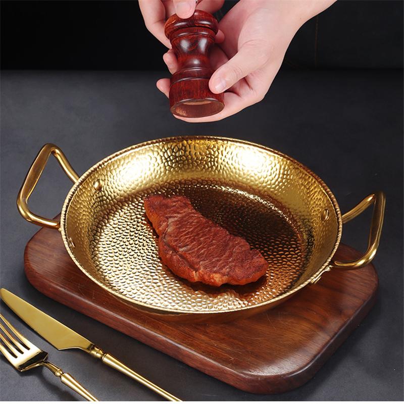 Hammered Stainless Steel Fry Pot Saucepan with 2 Ear Hot pot Dry Pots Seafood Fried Chicken Plate Korean Flat Kitchenware
