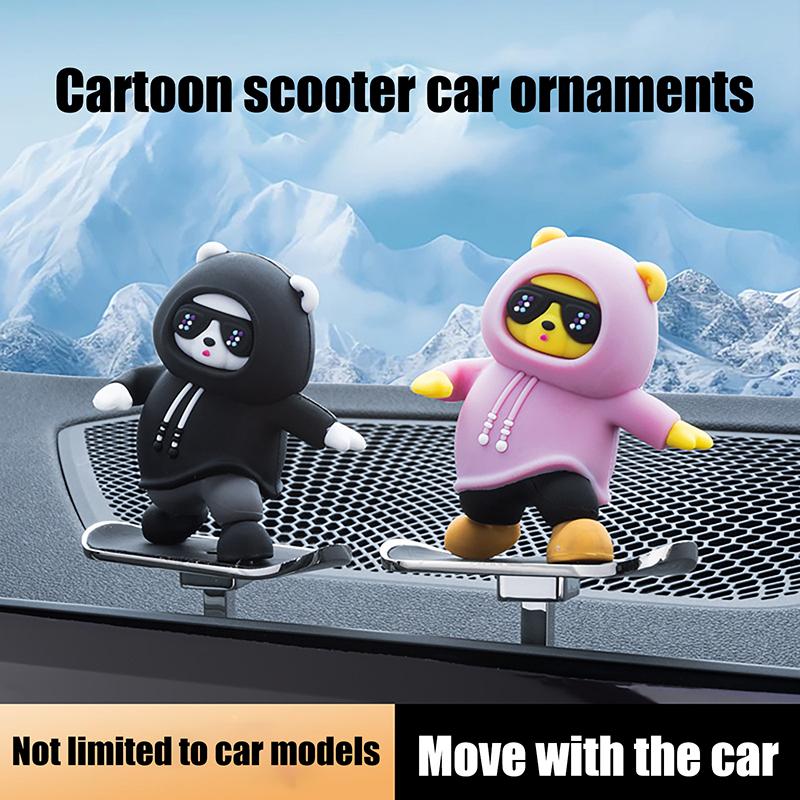 1Pc Cartoon Cute Doll Center Console Moving Bear Auto Interior Decoration Car Automatic Sliding Skateboard Bear Ornaments