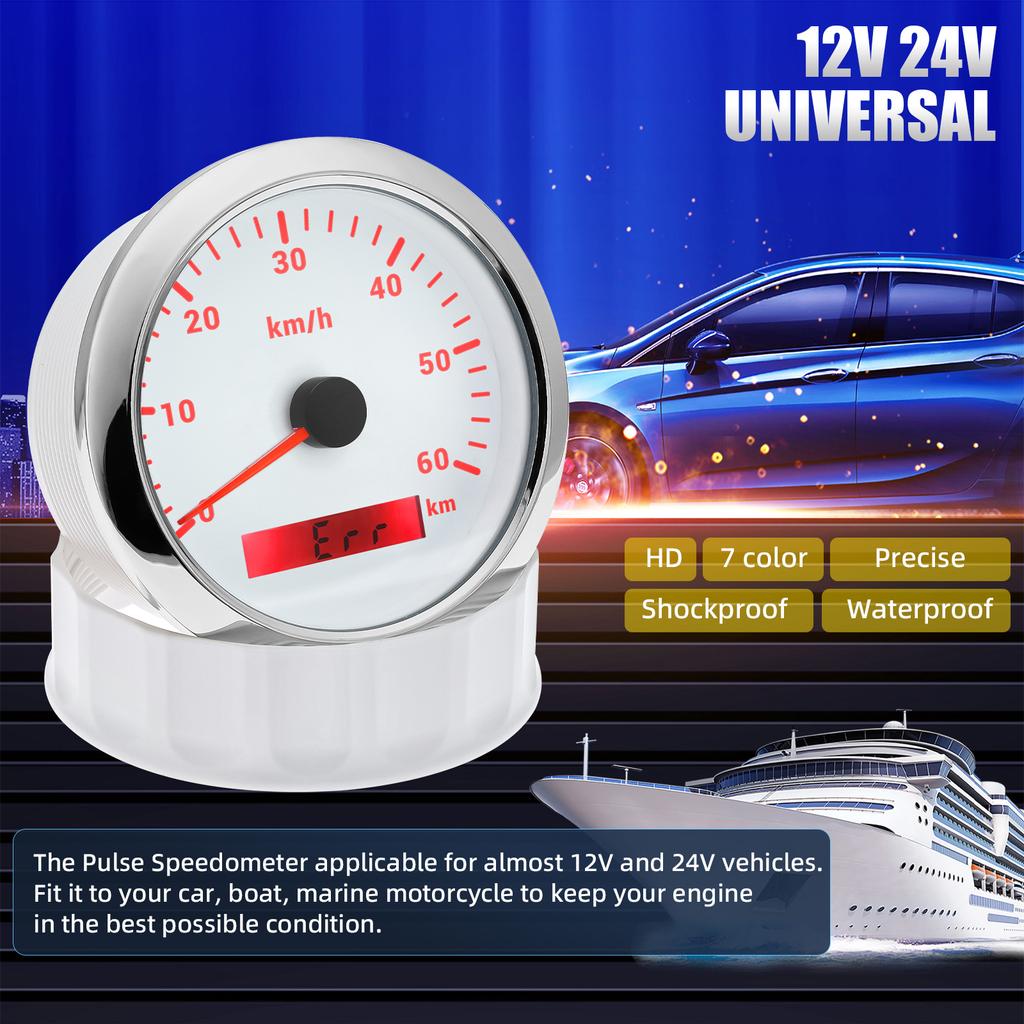 7 Colors Backlight IP67 Waterproof 85MM Speedometer Gauge For 12V24V Boat Car Truck Speed Gauge Meter Pulse velocimeter 0-60 KMH