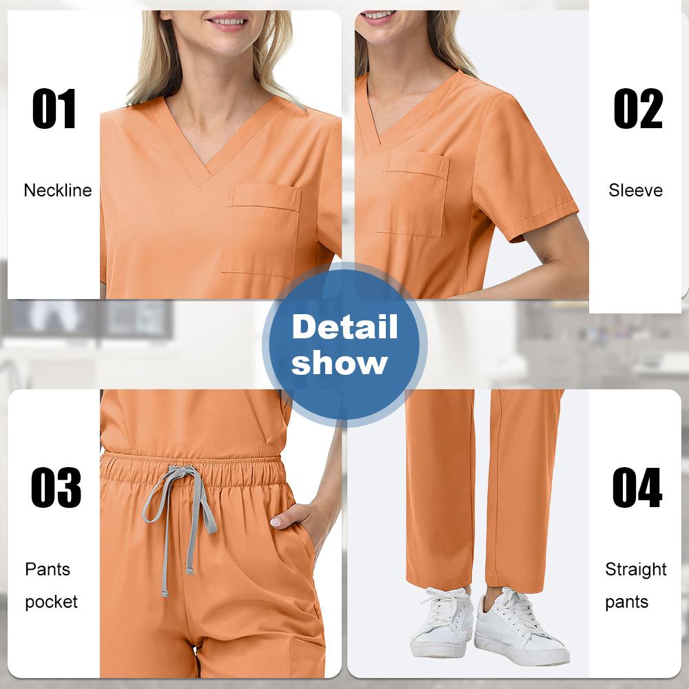 Nursing Surgical Uniforms Woman V-Neck Short Sleeved Uniform Scrub Sets Wholesale Lab Beauty Salon Workwear Pet Doctor Nurse Set
