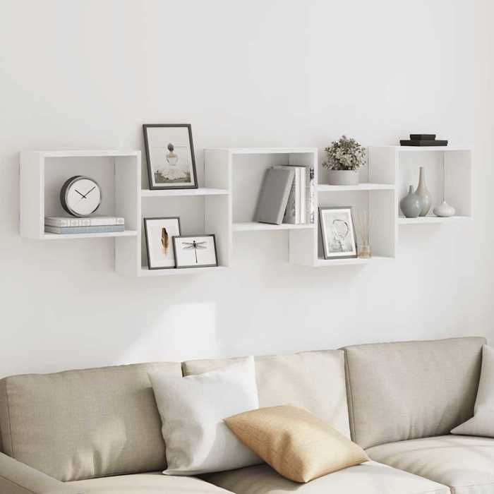 VidaXL Wall Cube Shelf 5 Compartments White Engineered Wood 859995