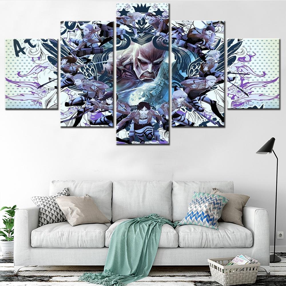 

5 Pieces Canvas Wall Art Poster Painting Anime Cartoon Attack On Titan Wallpaper Picture Print Home Decor Living Room Cool Mural 20x35 20x45 20x55cm