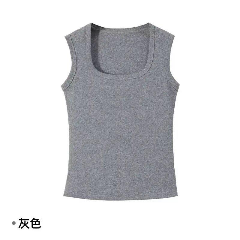 Women's Sleeveless Tank Top Square Neck Casual Slim Fit Camisole Solid Color Wide Strap Ribbed Top