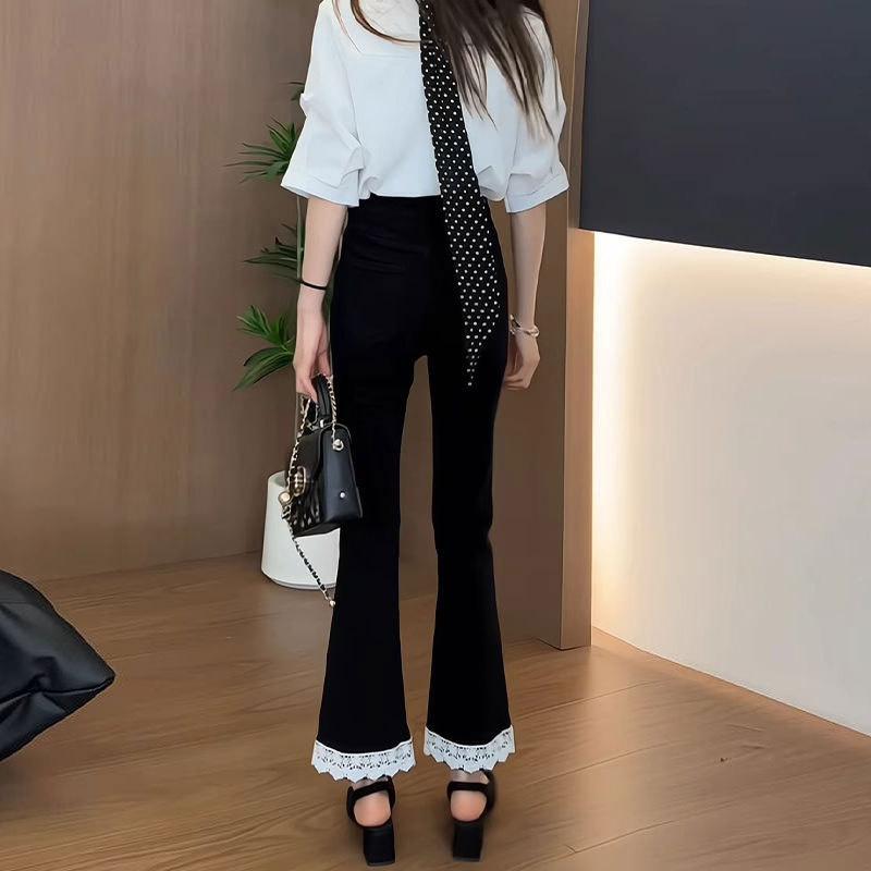 Fashionable Lace Flared Jeans for Women, 2026 Summer Cropped Bell-bottom Pants