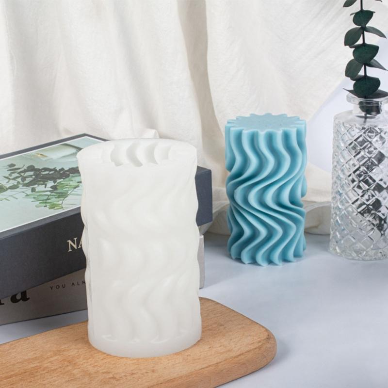 3D Geometric Cylindrical Silicone Candle Mold Handmade DIY Aromatherapy Candle Wax Clay Craft for Home Wedding Dinner