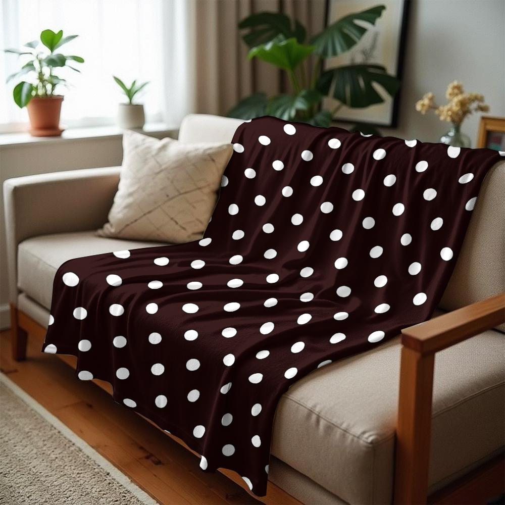 Burgundy White Polka Dot Cartoon Anime Print Flannel Blanket Soft Warm Throw for Kids Bedroom Sofa Christmas Office Car