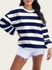 Women's Plus Size Color Block Striped Crew Neck Pullover - Autumn 2025 Collection