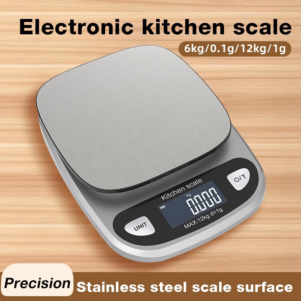 Waterproof Stainless Steel Scale LCD Display Digital Electronic Kitchen Scale 12kg/1g 6kg/0.1g  Measuring Weighing Baking Tool