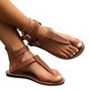 2026 Women's Summer New Vintage Solid Color Flat Sandals Fashion Leather Non-slip Outdoor Flip-flops Beach Roman Shoes Size 43