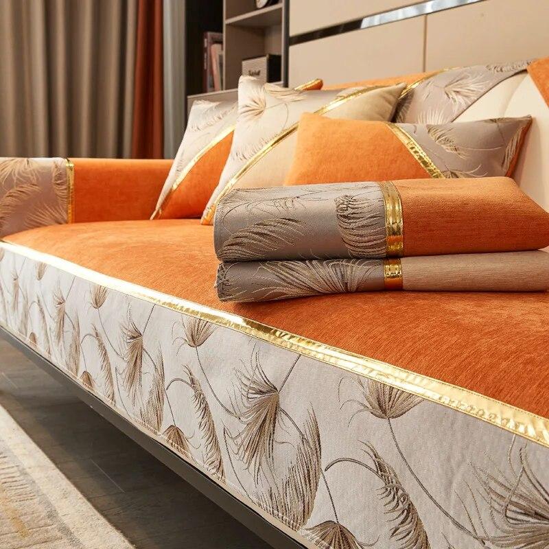Chenille Jacquard Stoff Sofatrekk Skinnsofa Sliptrekk Sofatrekk i europeisk stil Custom Anti-skli 2/3/4 sete sofa håndkle