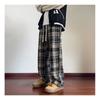 Mens Vintage Plaid Wool Blend Pants Fall Winter Fleece Lined Wide Leg Loose Casual Trousers