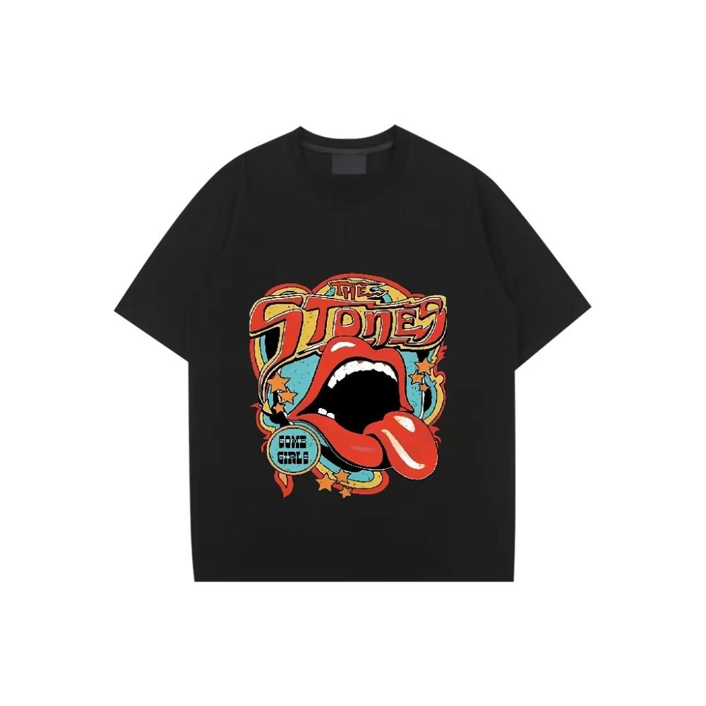 Men's Hip-hop Red Lip Print Short Sleeve New T-shirts Y2k Creativity High Quality Trend Retro Summer Street Fashion Casual Tops
