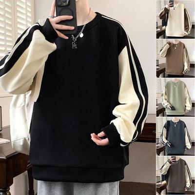 Herren Übergröße Color Block Hoodie - Frühling & Herbst Rundhals Langarm T-Shirt Innere Basisschicht mit bedruckter Oberbekleidung.