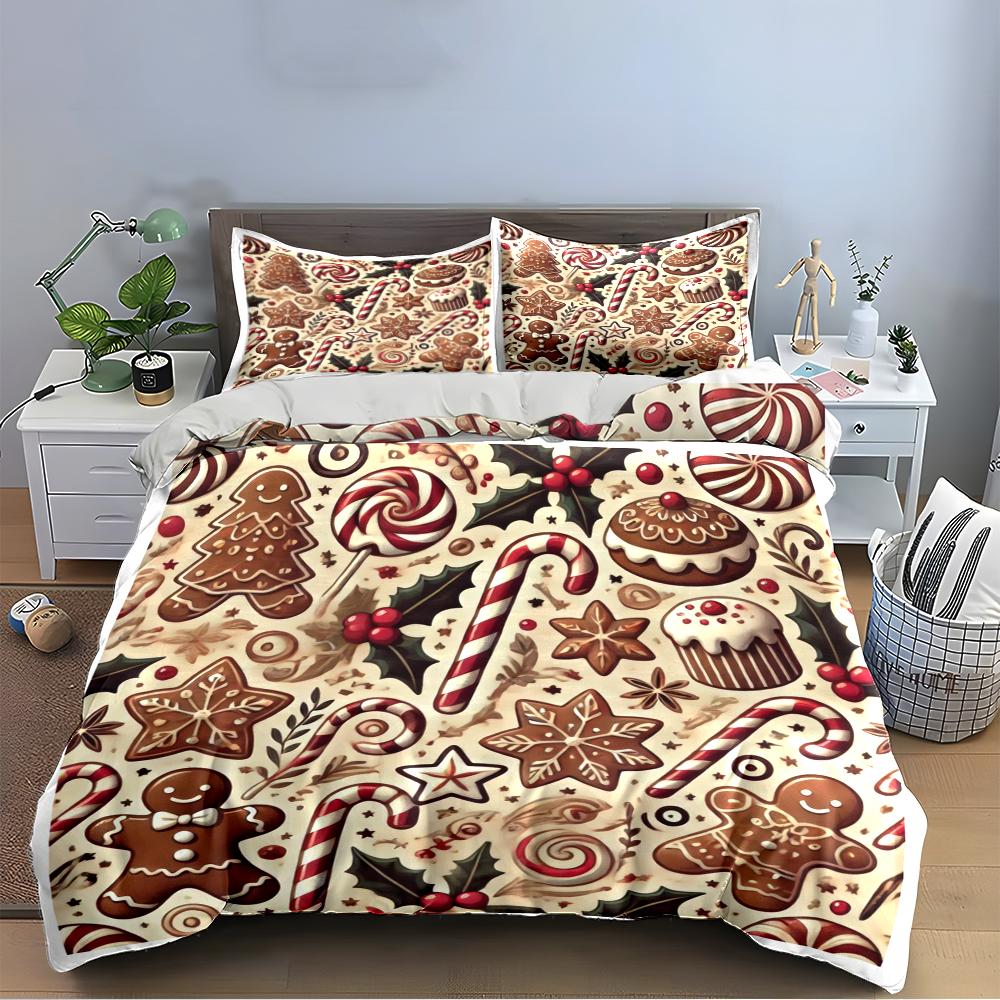 Christmas Gingerbread Candy Bedding Set Bedding set (1 duvet cover, 2 pillowcases, duvet not included)