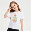 100% Cotton Girls' T-shirt Cute Cat and Penguin 2D Print Short-sleeved Casual Top for Children, Suitable for Both Boys and Girls