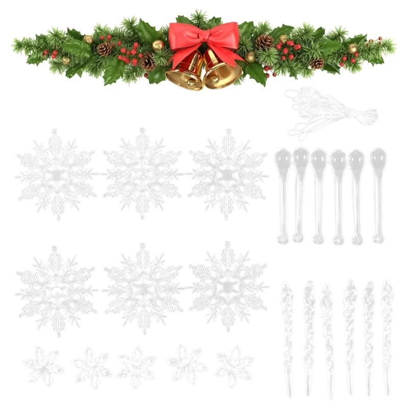 K1AE Snowflake and Icicle Ornament Set Christmas Celebration Hanging Ornament Snowflake and Icicle Baubles Collection