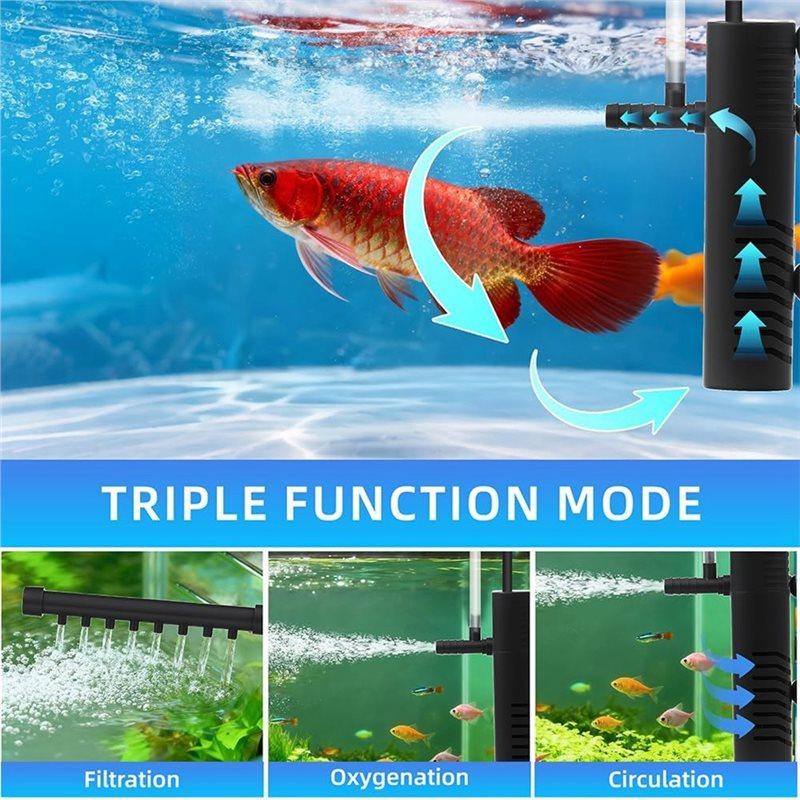 ABBP-Submersible Internal Aquarium Filter, Multi-Function Powerful Pump For 2-10 Gallon Fish Tanks, 53 GPH 2.5W EU Plug
