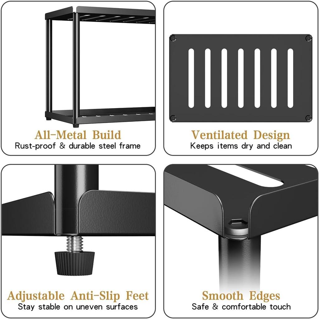 2 Tier Bathroom Counter Organizer, Rectangular Vanity Organizer Shelf, Skincare and Makeup Countertop Storage Rack for Kitchen, Bathroom, Bedroom,
