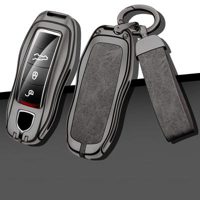 Leather Car Metal Key Case Cover Shell Fob For Panamera Cayenne 971 911 9YA Macan Boxster Keychain Accessories