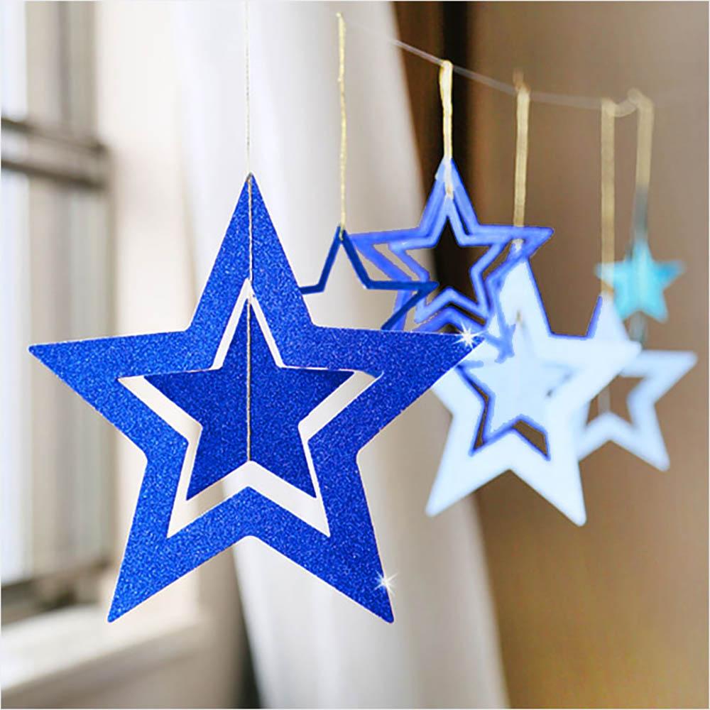 7Pcs/Pack Hollow Out Star With Glitter Paper For Christmas New Year Wedding Birthday Party Home Cafe Shopwindow Hanging Ornaments Decoration Supplies