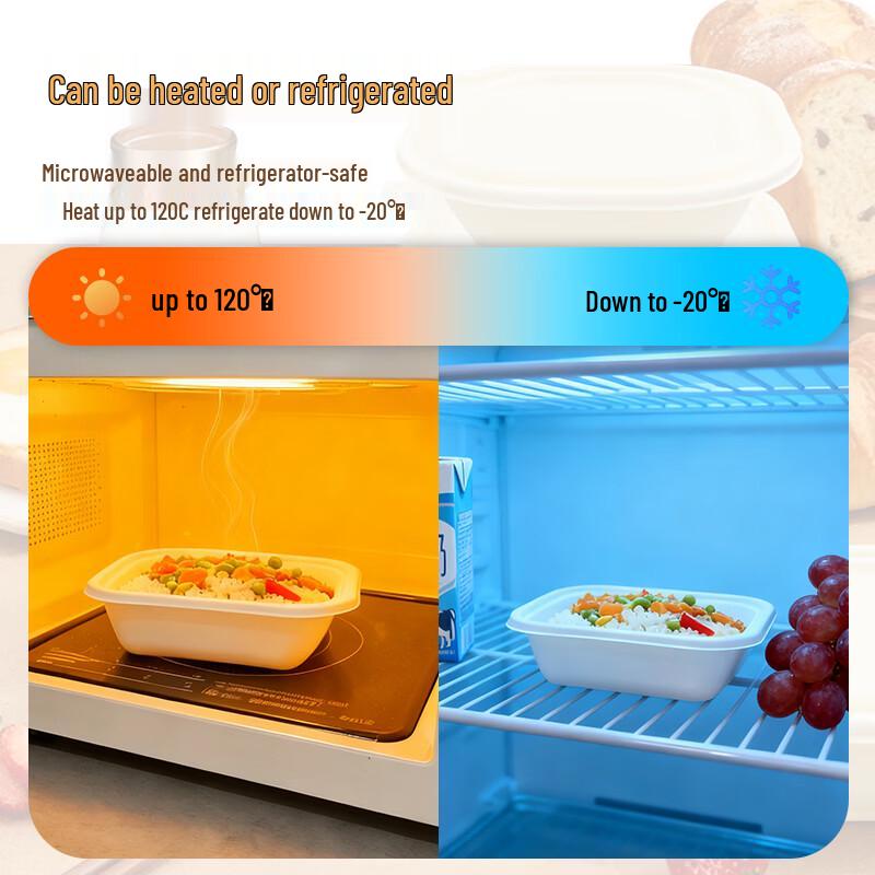 750ml Biologiskt nedbrytbar Lunchlåda för engångsbruk av Majsstärkelse med Lock (100 Räkna)
