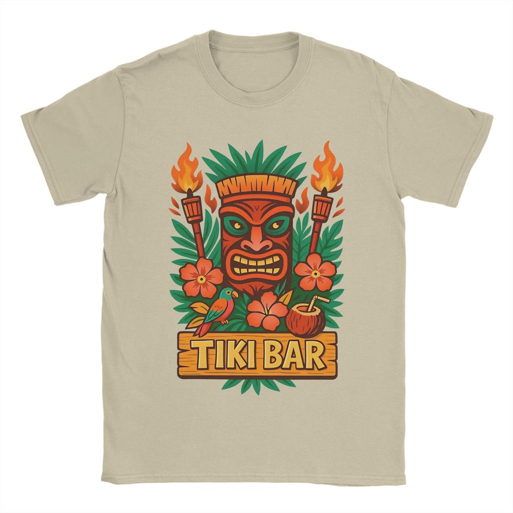 Retro Tiki Mask Tropical Fire Vibes Unisexs T Shirt  Creative Tees Short Sleeve Crewneck TShirts Cotton Printed Clothing
