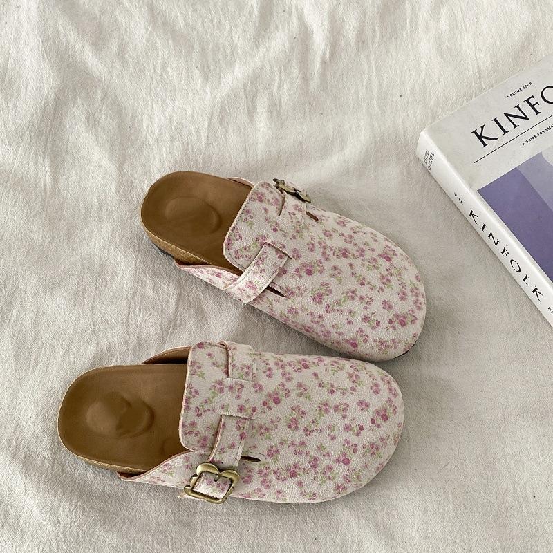 

Летние прохладные тапочки толстая подошва носок сумка голова новые ретро boken цветочные одна нога прохладные тапочки 35