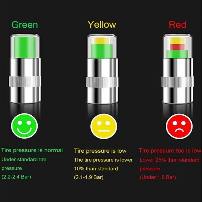 Bouchons de valve - 4 pièces - Métal chromé &amp; PC - Indicateurs colorés (argent, rouge, jaune, vert) - 23x11,5 mm