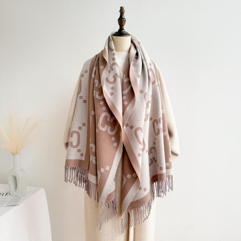 New autumn and winter letter CC imitation cashmere fringed double-sided scarf light luxury high-end air conditioner shawl warm scarf women